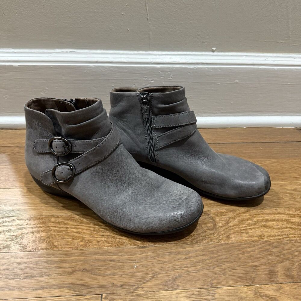 Dansko Faithe Buckle Zip Ankle Booties, Gray‎ Leather, Women's 38 EU (US 7.5-8)